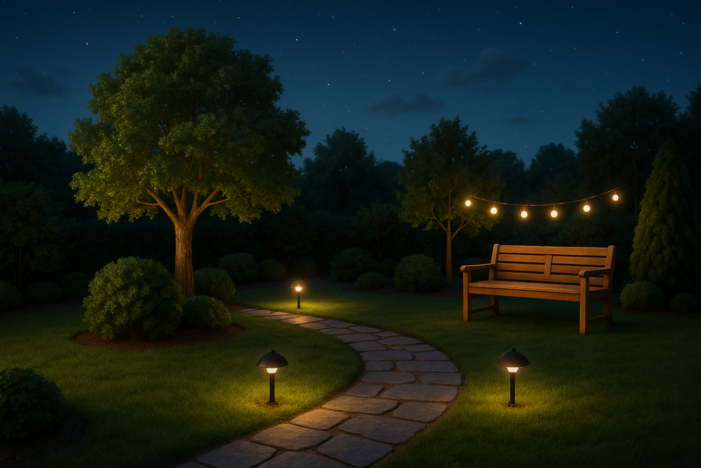 iluminación exterior jardin